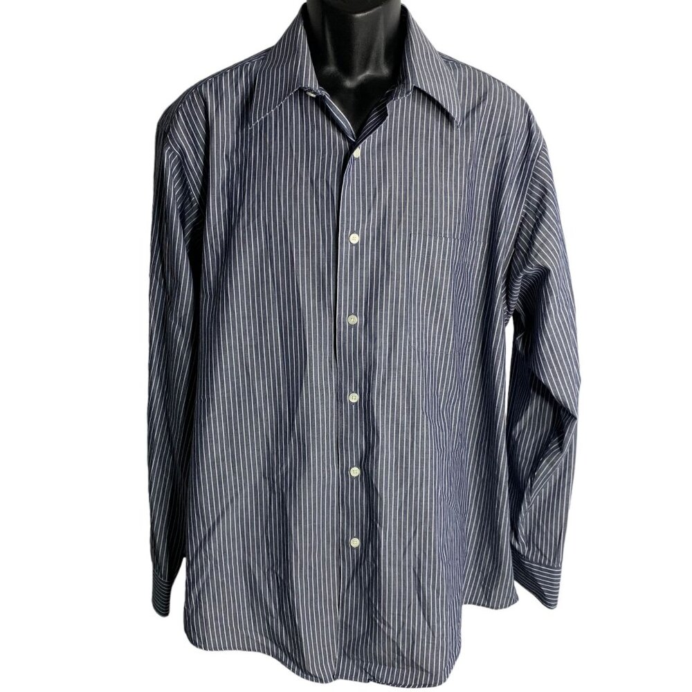 Croft & Barrow Button Up Broadcloth Shirt L Blue Stripe Long Sleeve Wrinkle Free